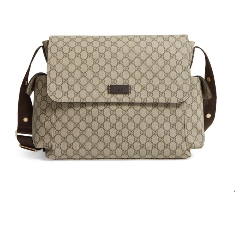 Gucci Beige GG Supreme Canvas Kids Messenger Bag with Brown Trim